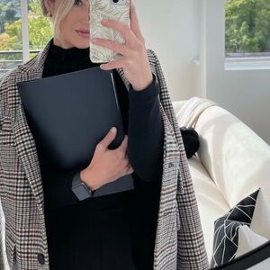 NEW Thakoon Women's Classic Plaid Blazer Check Houndstooth Brown Red Tan, Size 2